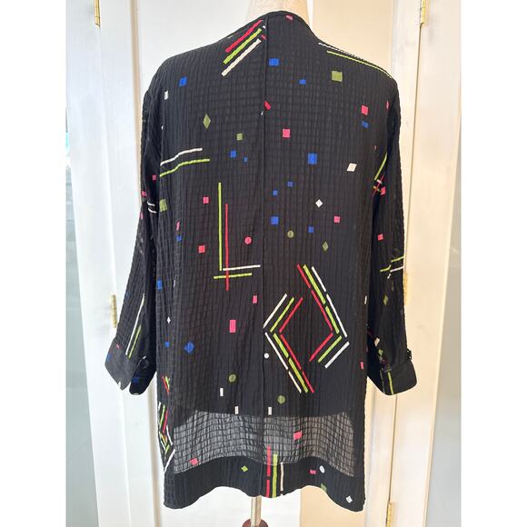 Ali Miles Black Multicolor Geometric Popover Crinkle Blouse Top size 1X - Picture 5 of 12